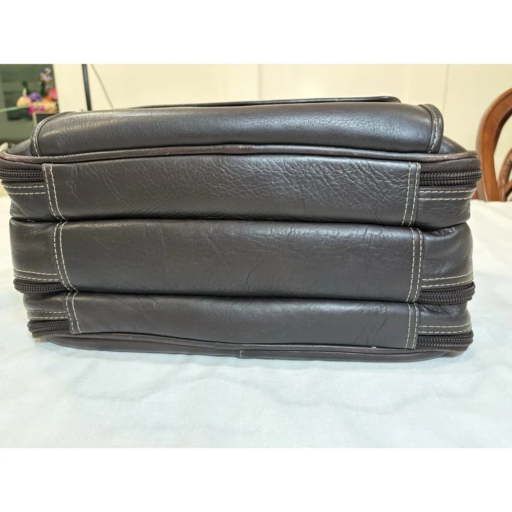 LATICO Travel Brown Leather Briefcase Laptop Portable Adjustable Shoulder Strap